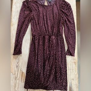 EXPRESS Velvet Burgundy Cheetah Print Long Sleeved Dress. Size Large